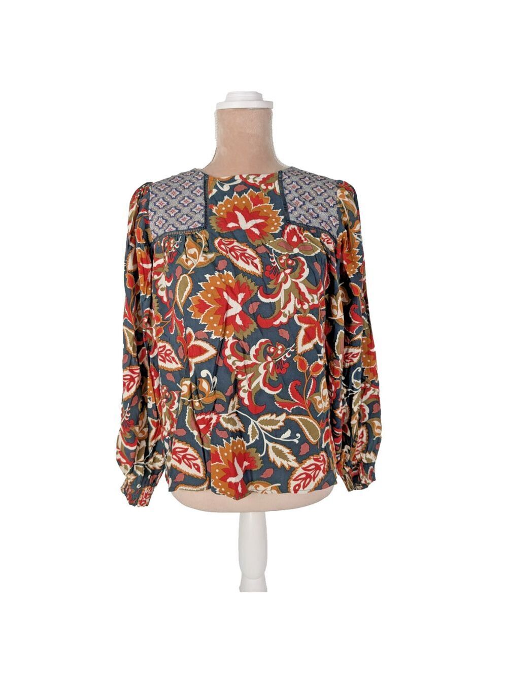 NWT Avara Fulton Floral Top Blouse Multi Color Sz XS Boho Peasant Mixed Print